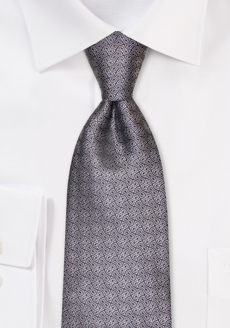 Geo Check Tie in Steel Grey