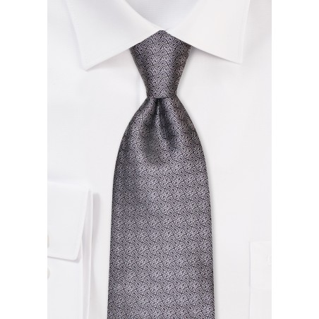 Geo Check Tie in Steel Grey