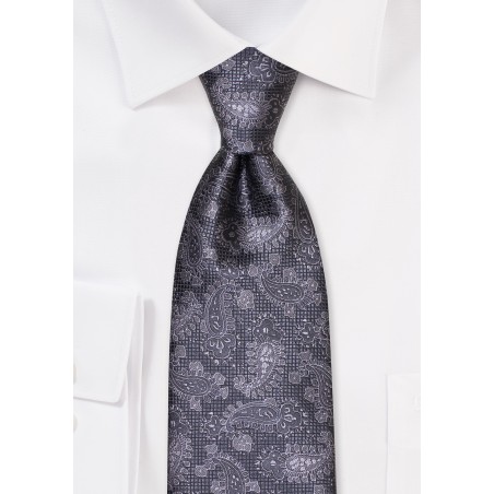 Textured Paisley Tie in Charcoal Gray