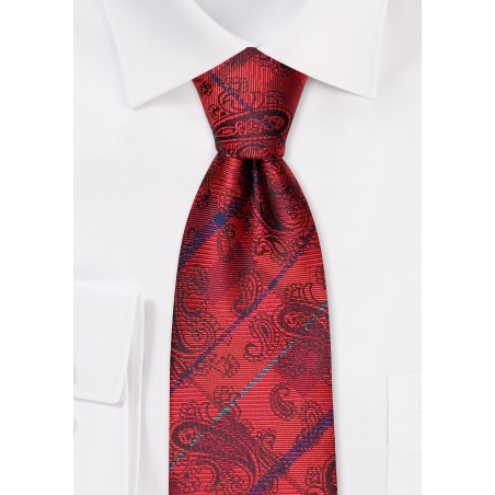 Paisley Check Tie in Chili Red