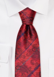 Paisley Check Tie in Chili Red