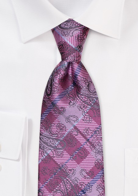 Paisley Check Tie in Pink