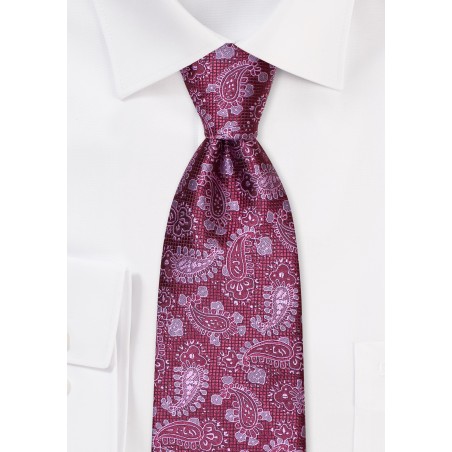 Textured Paisley Tie in Berry