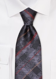 Paisley Check Tie in Black, Bronze, Gold