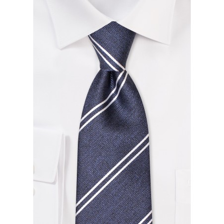 Double Stripe Repp Tie in Steel Grey
