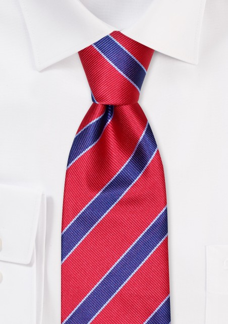Repp Tie in Cherry, Navy, and Light Blue