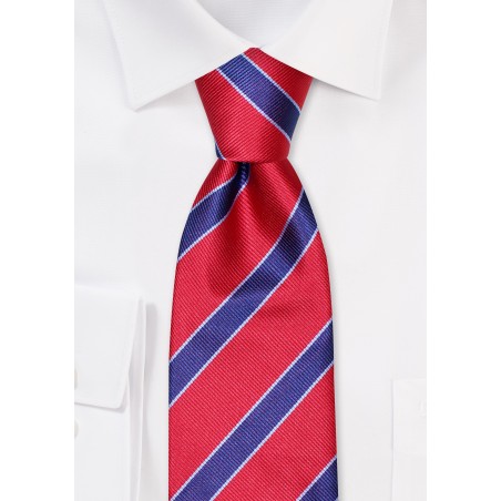 Repp Tie in Cherry, Navy, and Light Blue