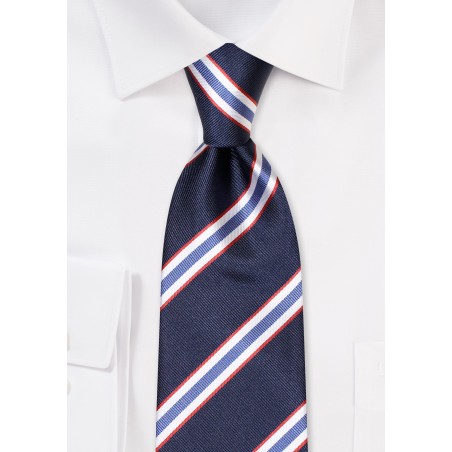 Business Striped Tie in Navy and Silver