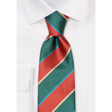 Rugby Striped Necktie in Terracotta and Hunter Green