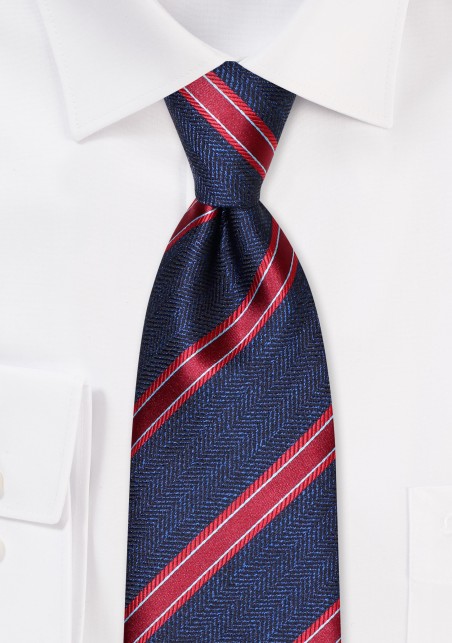 Fall Striped Tie in Navy and Cherry