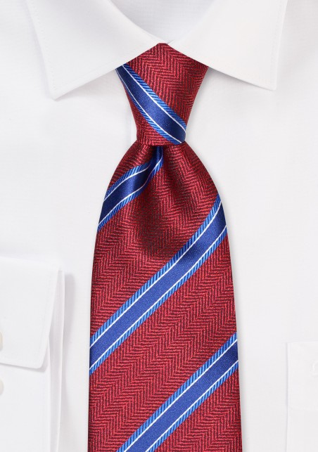 Fall Striped Tie in Crimson and Dark Navy