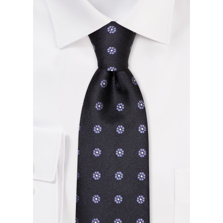 Black Tie with Small Embroidered Floral Dots
