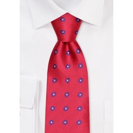 Cherry Tie with Navy Woven Florals