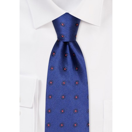 Navy Tie with Woven Florals