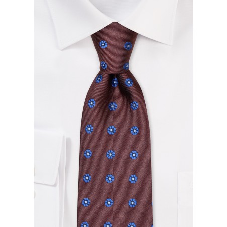 Chocolate Brown and Blue Floral Tie