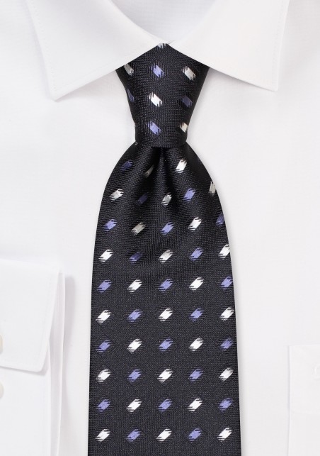Designer Check Tie in Silver, Gray, and Black