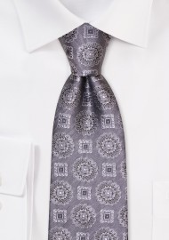 Medallion Designer Tie in Silver