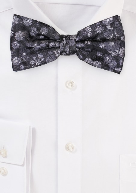 Floral Bowtie in Charcoal Gray