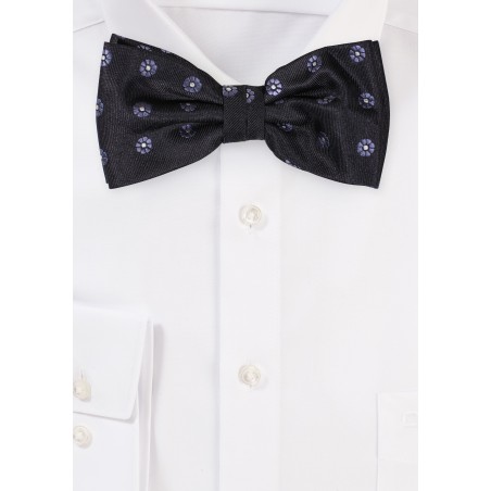 Black Bow Tie with Silver Woven Flowers