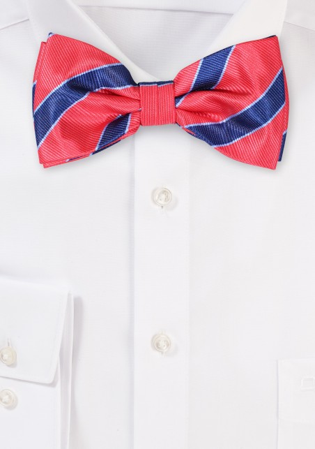 Coral Red and Navy Striped Bowtie