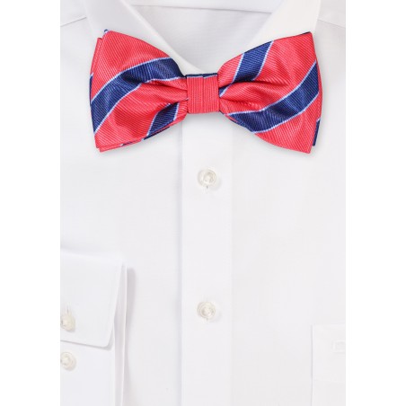 Coral Red and Navy Striped Bowtie
