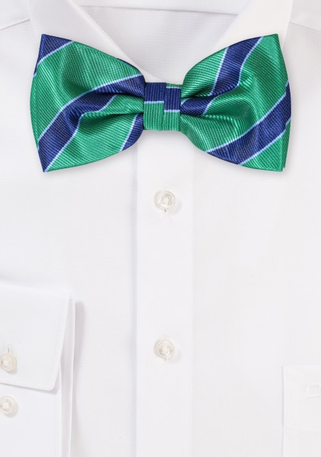 Green and Navy Striped Bowtie