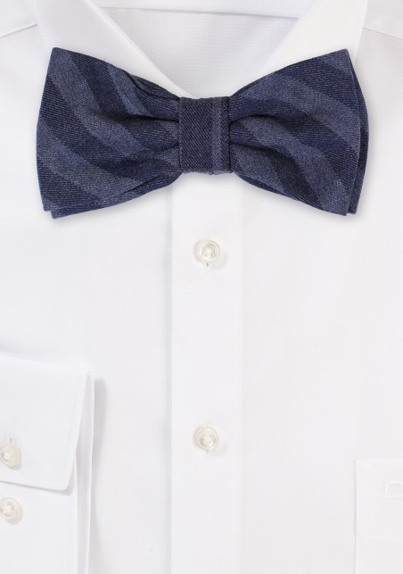 Dark Navy Striped Cotton Bowtie