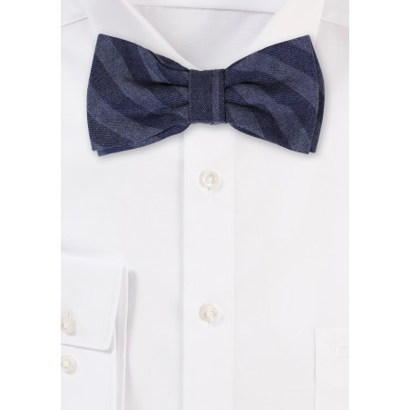 Dark Navy Striped Cotton Bowtie
