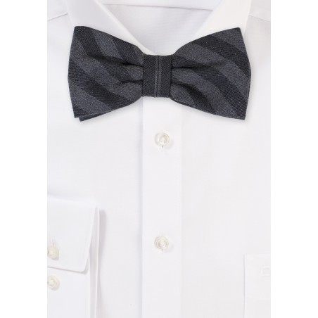 Charcoal Gray Striped Cotton Bowtie