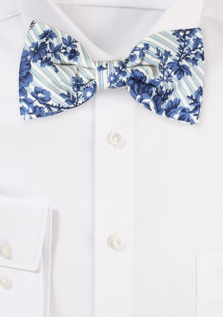 Floral Stripe Bowtie in Blues