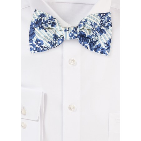 Floral Stripe Bowtie in Blues