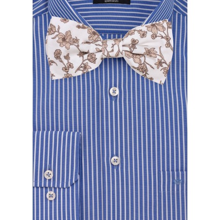 White and Tan Floral Bowtie