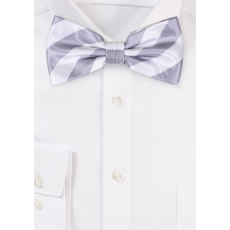 Repp Stripe Bow Tie in Silver and White