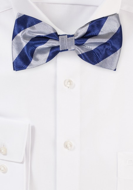 Repp Stripe Bow Tie in Navy and Silver