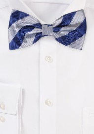 Repp Stripe Bow Tie in Navy and Silver
