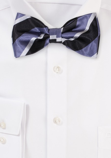 Collegiate Stripe Bowtie in Black and Silver
