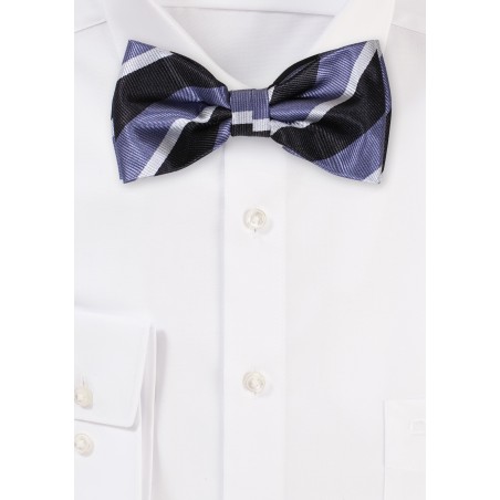 Collegiate Stripe Bowtie in Black and Silver