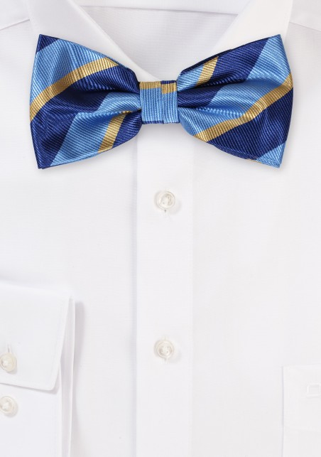 Blue and Yellow Repp Striped Bowtie