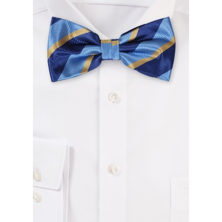 Blue and Yellow Repp Striped Bowtie