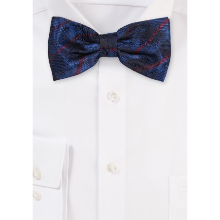 Paisley Check Bowtie in Navy and Cherry Red