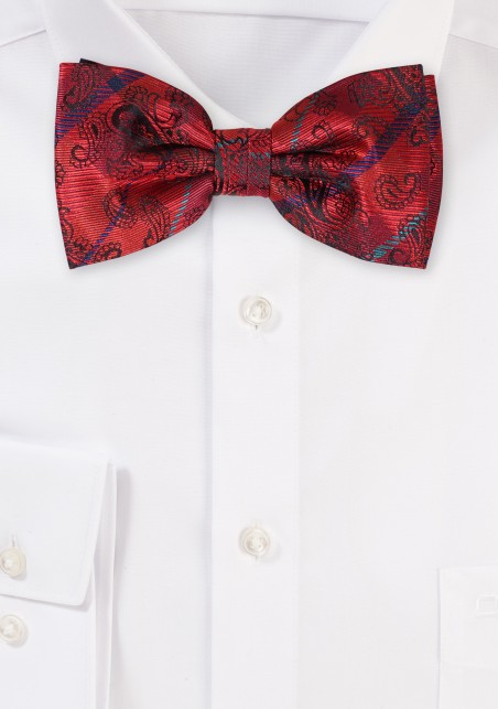 Cherry Red Paisley Check Bowtie