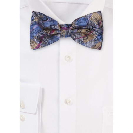 Blue and Gold Paisley Check Bowtie