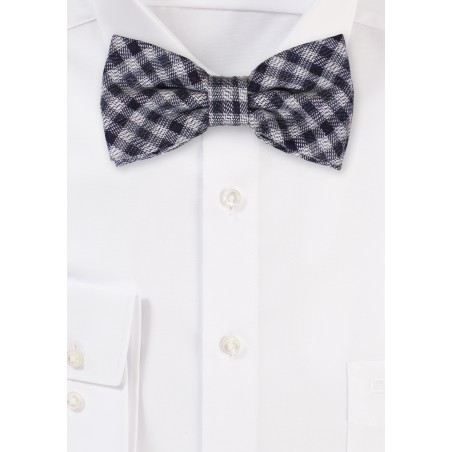 Navy and Silver Gingham Check Bowtie