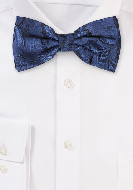 Wool Textured Bowtie in Navy Paisley Design