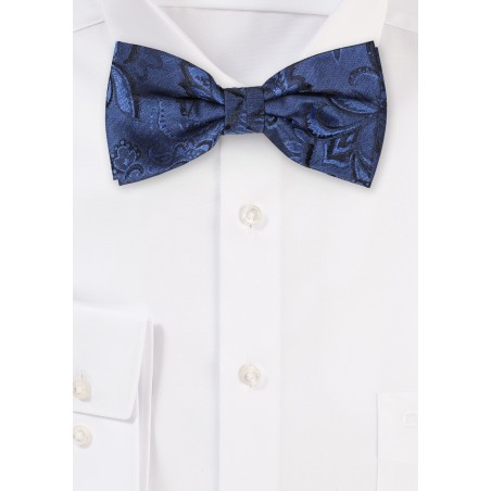 Wool Textured Bowtie in Navy Paisley Design