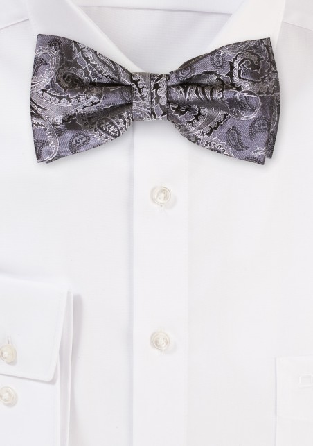Gray and Silver Paisley Bow Tie