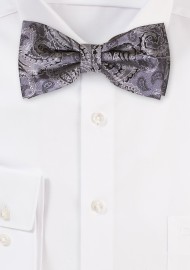 Gray and Silver Paisley Bow Tie