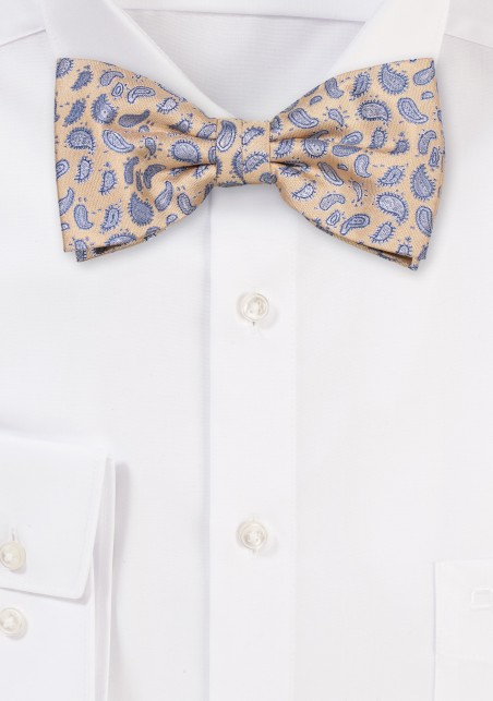Yellow Bow Tie with Silver Woven Paisleys