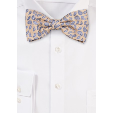 Yellow Bow Tie with Silver Woven Paisleys