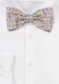 Yellow Bow Tie with Silver Woven Paisleys